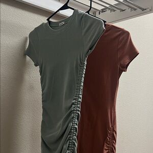 Garage Midi Dresses in Green and Brown